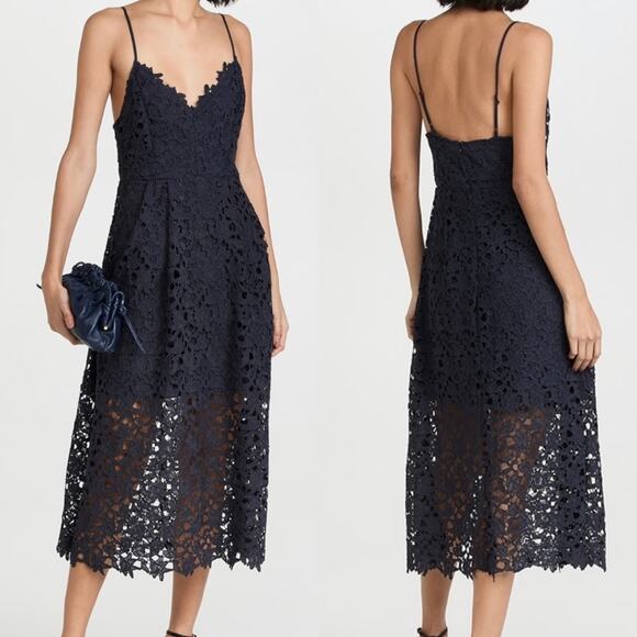 ASTR Kenna Eyelet Lace Midi Dress in Navy Size XS - Picture 1 of 7